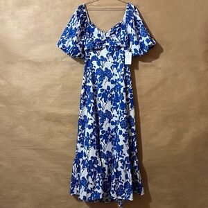 Tuckernuck NWT Hyacinth House Blue Floral Seaport Midi Dress Puff Sleeve Size XL
